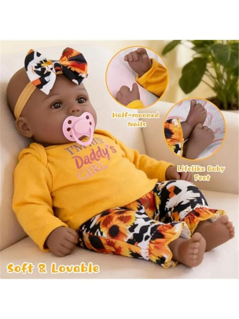18 Inch Black Reborn Baby Girl Doll Soft Weighted Cloth Body 7 Piece Gift Set